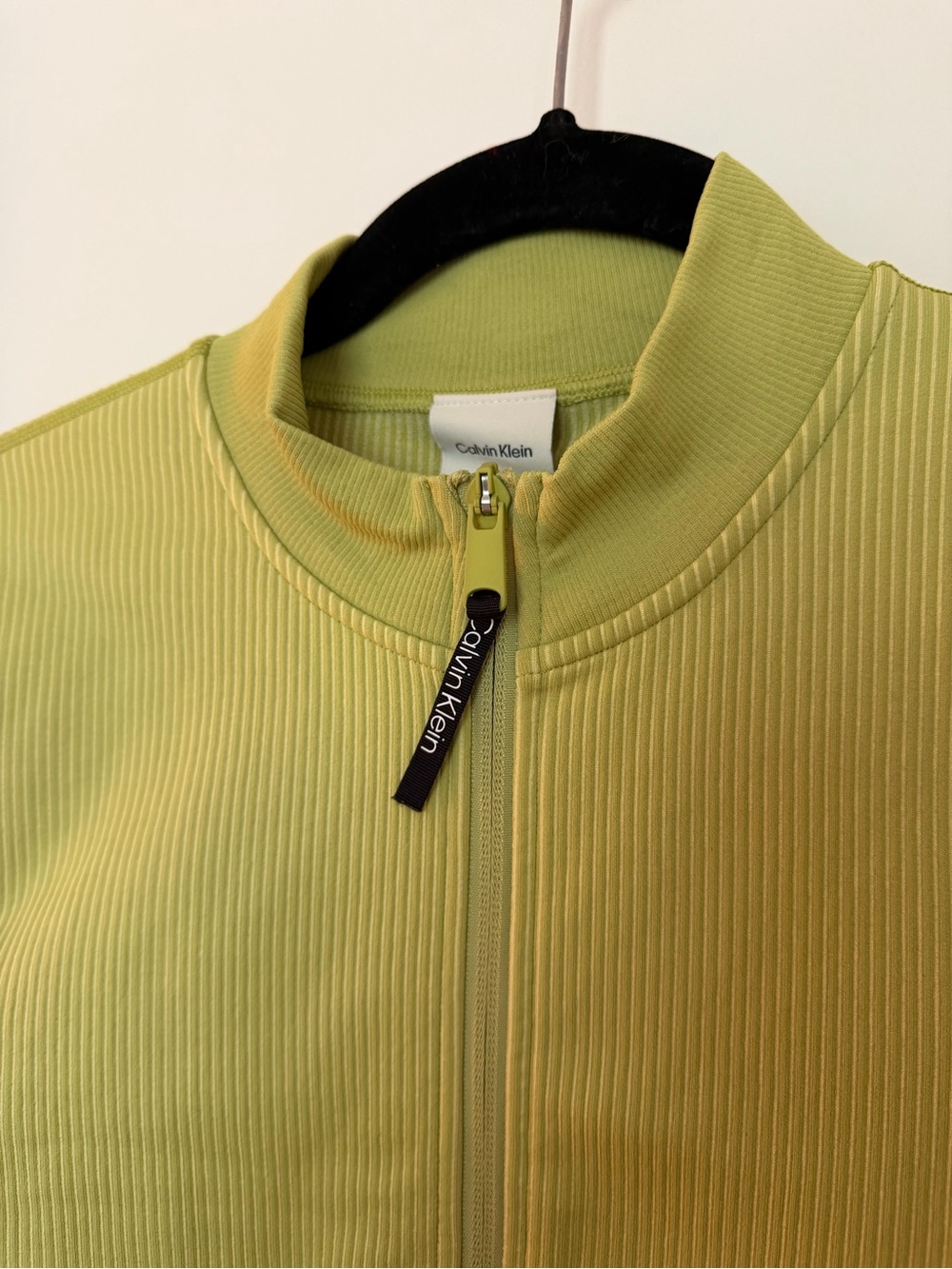 Calvin Klein - Light Green Ribbed Zip-Front Jacket - Picture 2 of 4